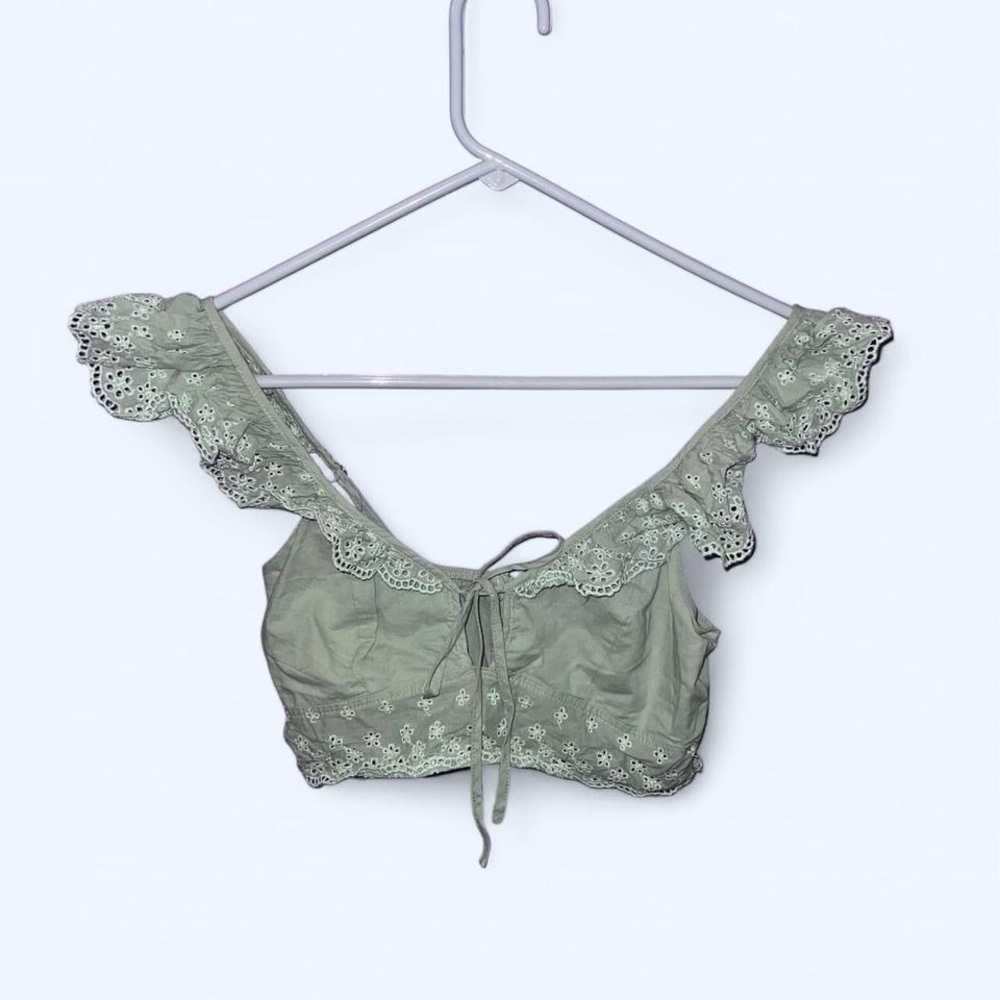 Green Eyelet Crop Top